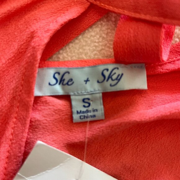 NWT She + Sky Halter Top Womens Coral Cotton Blend Pleated Swing Crop Top Size S - Picture 8 of 10